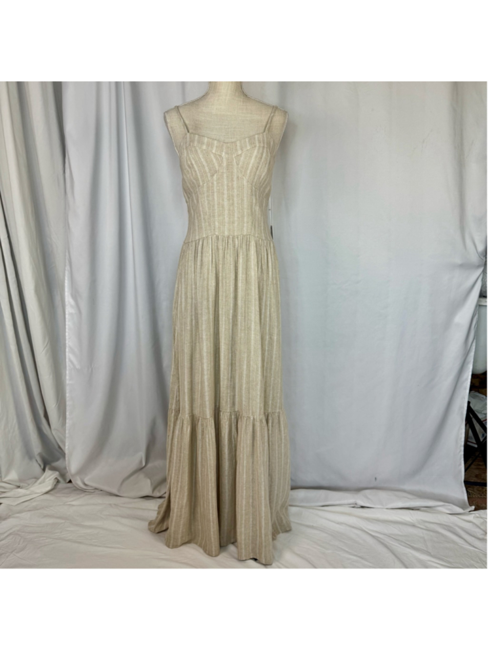 NWT Young Fabulous & Broke Maxi Dress Linen Blend tan Women’s Large Fit & Flare